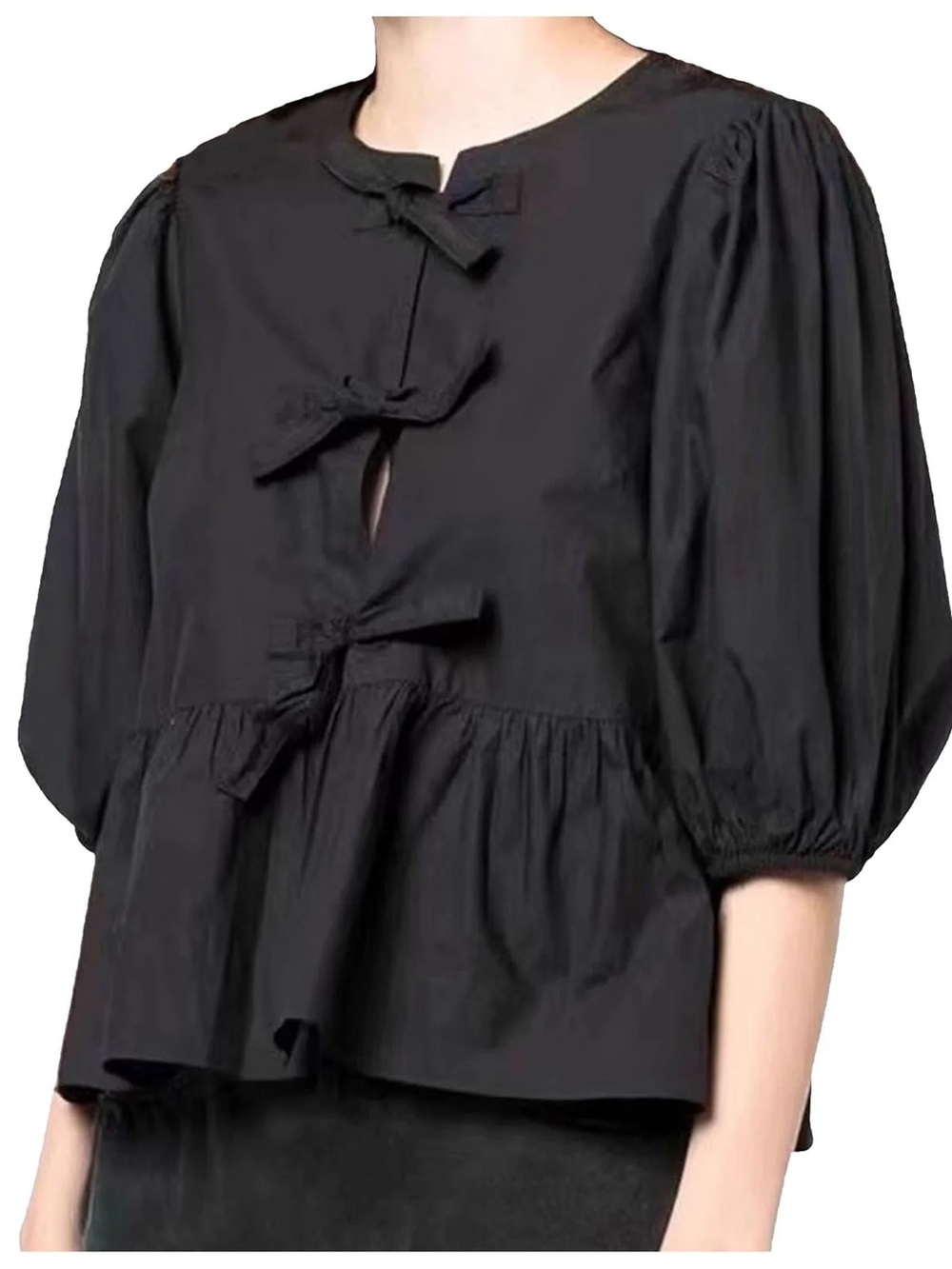 Velvet Heart Black Blouse with Bow Accents